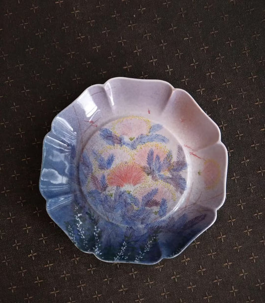 Floral Color-Block Ceramic Plate
