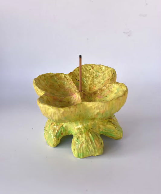 Hand-Carved Wooden Floral Incense Holder