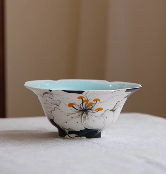 Matte Handmade Floral Crystalline Glaze Bowl