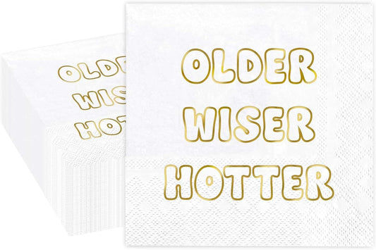 1010 Older Wiser Hotter Gold Foil Cocktail Napkins