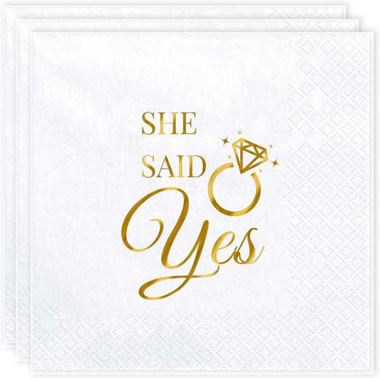 1003 "SHE SAID YES" Silver Foil Proposal Cocktai Napkins