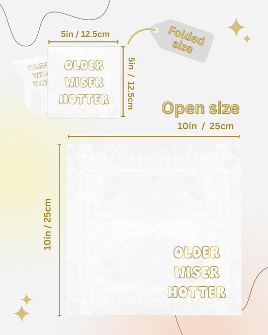 1010 Older Wiser Hotter Gold Foil Cocktail Napkins