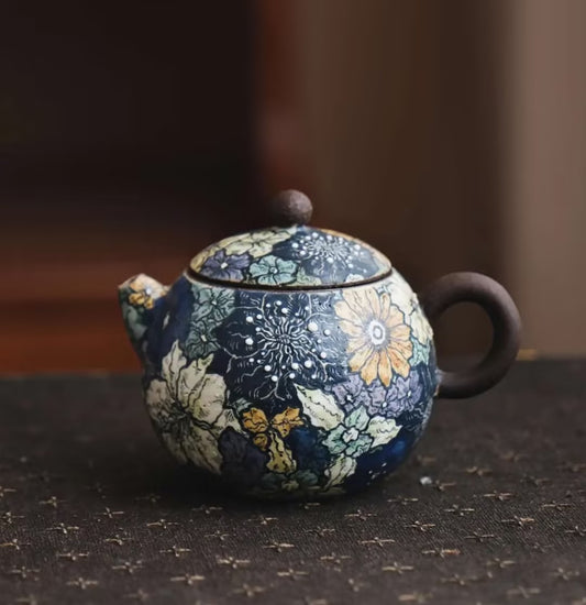 Hand-Painted Petal-Shaped Teapot