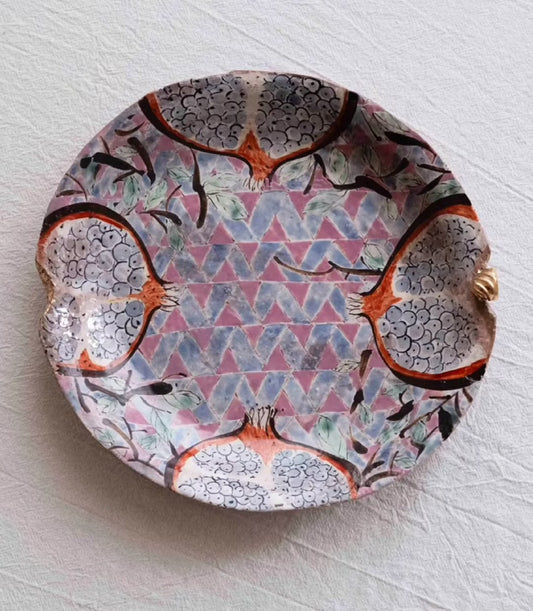 Blue-and-White Underglaze Hand-Painted Pomegranate Plate