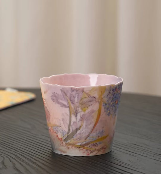 Hand-Painted Albizia Flower Ceramic Cup