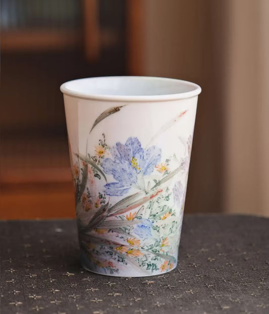 Hand-Painted Iris Flower Coffee Cup