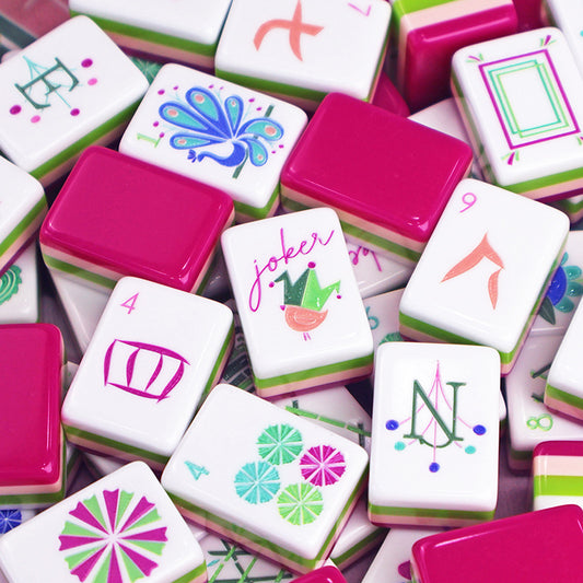 Rose Red Acrylic Hand-Rubbed Crystal Mahjong Tiles