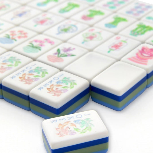4-Layer Blue Acrylic Hand-Rubbed Mahjong Tile Set