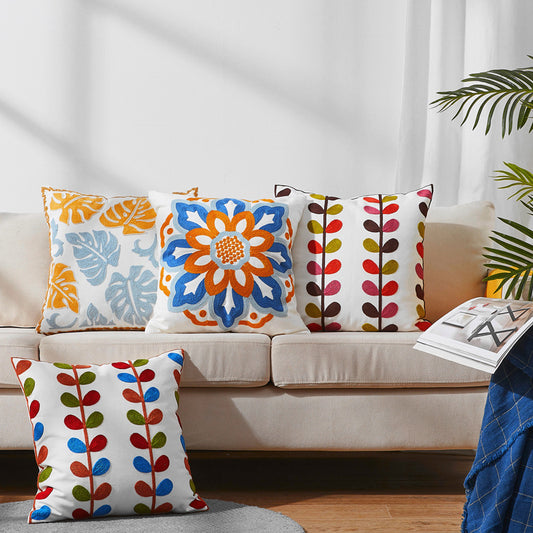 Embroidered Flowers Pastoral Sofa Pillow