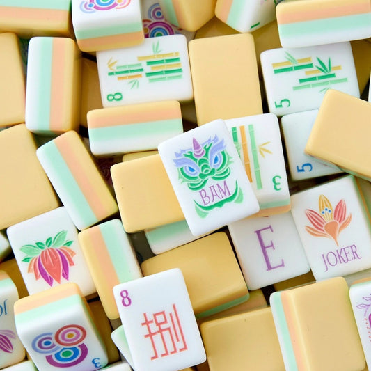 Yellow Acrylic Hand-Rubbed Crystal Mahjong Tile Set