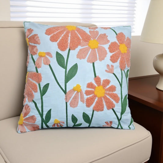Pastoral Embroidered Floral Lumbar Pillow Cover