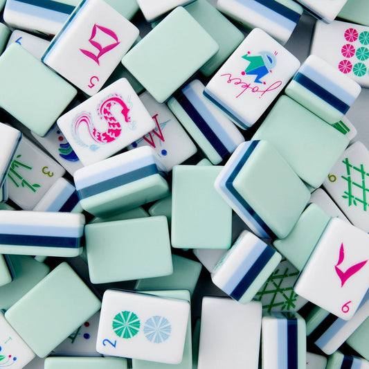 Cyan Acrylic Hand-Rubbed Crystal Mahjong Tile Set