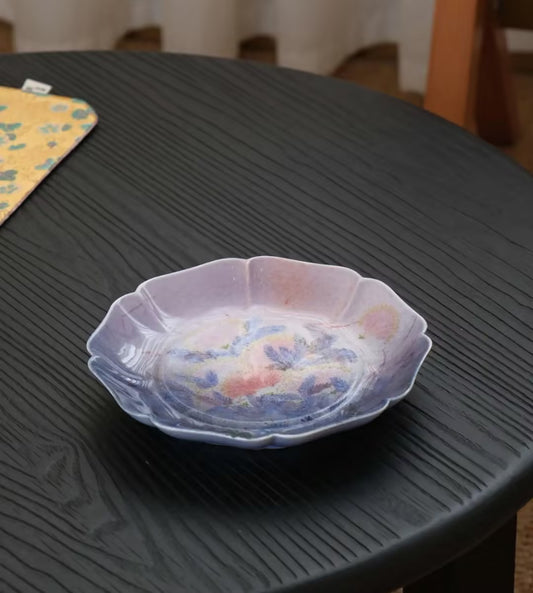 Floral Color-Block Ceramic Plate