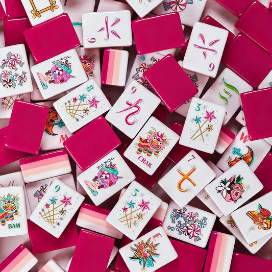 Rose Red Four-Layer Acrylic Mahjong Tiles