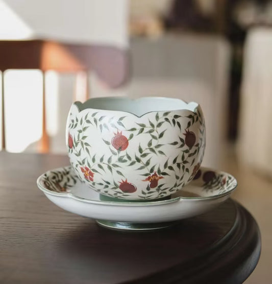 Hand-Painted Pomegranate Flower Coffee Cup