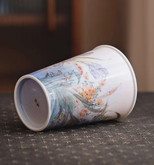 Hand-Painted Iris Flower Coffee Cup