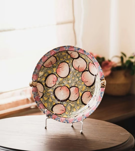 Vintage Peach Oil-Painting Ceramic Plate