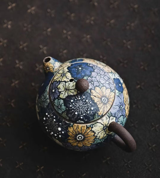 Hand-Painted Petal-Shaped Teapot