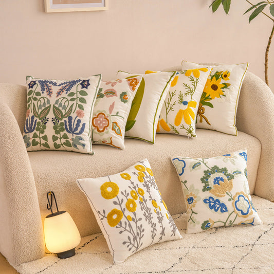 Pastoral Floral Towel Embroidered Lumbar Pillow