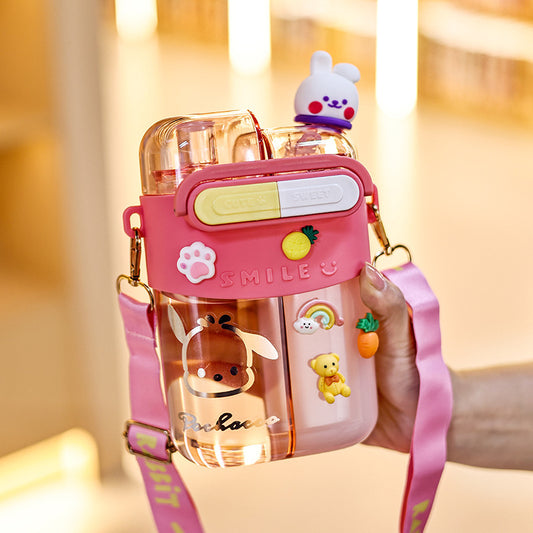 Large Capacity Kids Straw Cup with Crossbody Strap