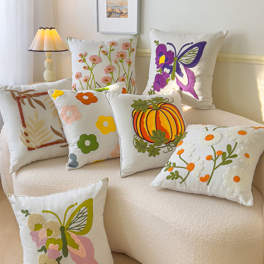 Towel Embroidered Pastoral Floral Cushion
