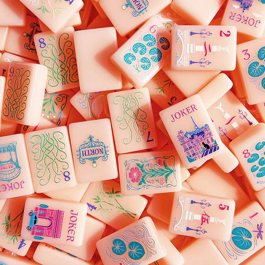 Pink Parisian Acrylic Hand-Rubbed Mahjong Tile Set
