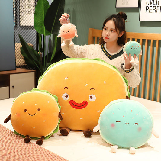 Hamburger Plush Pillow Hand Warmer Pendant