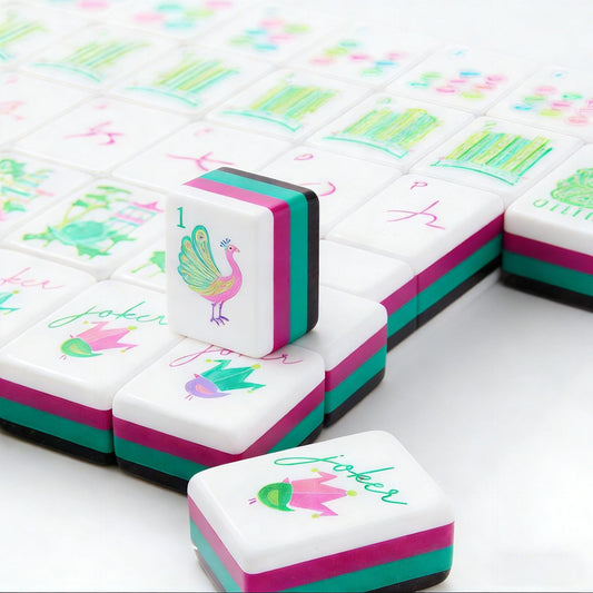 Leopard Print Acrylic Hand-Rubbed Mahjong Tile Set