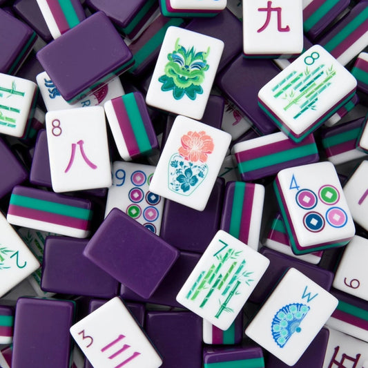 Purple Acrylic Hand-Rubbed Crystal Mahjong Tile Set
