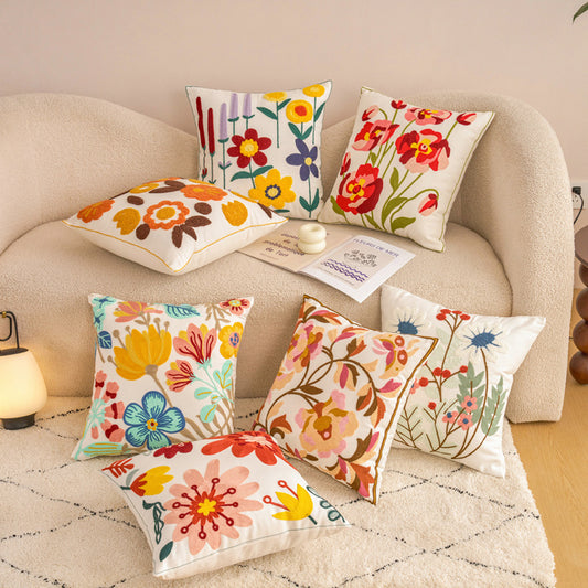 Pastoral Floral Towel Embroidered Lumbar Pillow