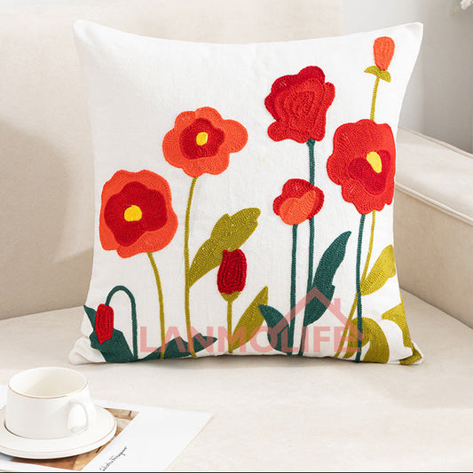 Pastoral Towel Embroidered 3D Floral Waist Pillow
