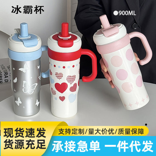 Good-Looking Children'S Cute Cartoon Ice Cup Double Drinking Handle Thermos Cup Cross-Border Outdoor Universal Stainless Steel Water Cup