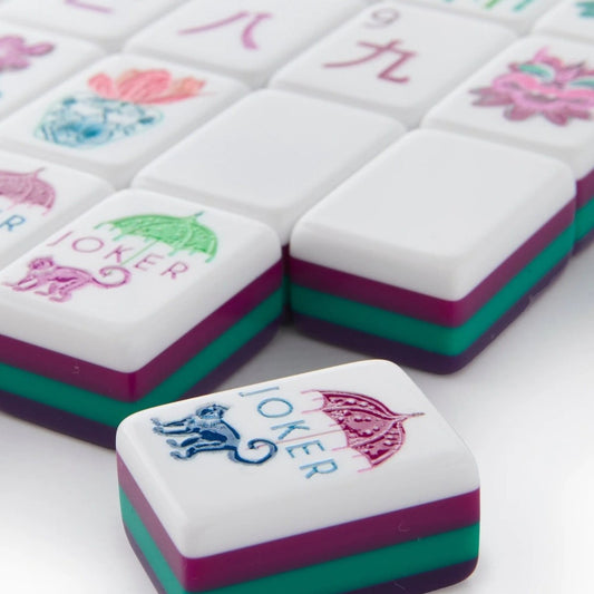 Purple Acrylic Hand-Rubbed Crystal Mahjong Tile Set