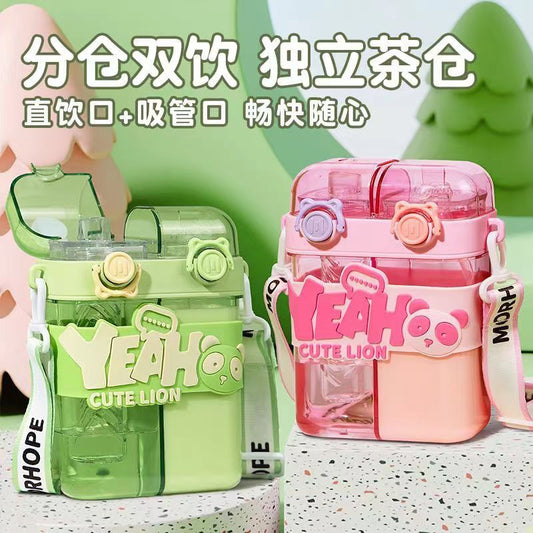 Children'S Divided Warehouse Double Drinking Cup For School Special Student Straw Cup 2024 New Kindergarten Kettle Summer Water Cup