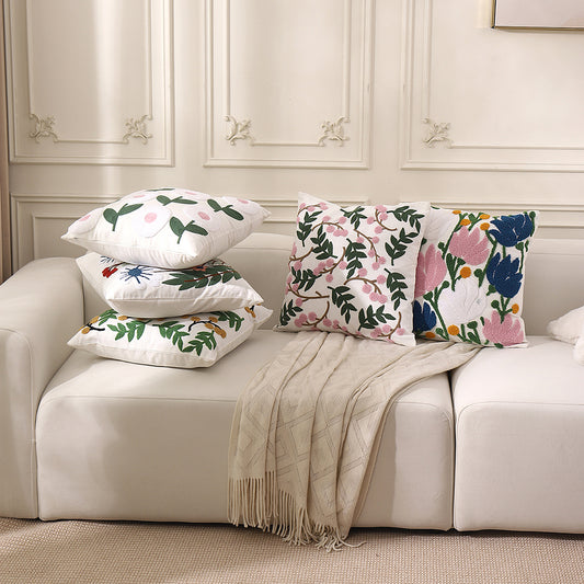 Cotton Canvas Towel Embroidered Pastoral Pillow Case