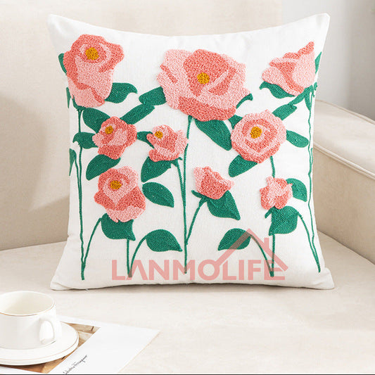Pastoral Towel Embroidered 3D Floral Waist Pillow