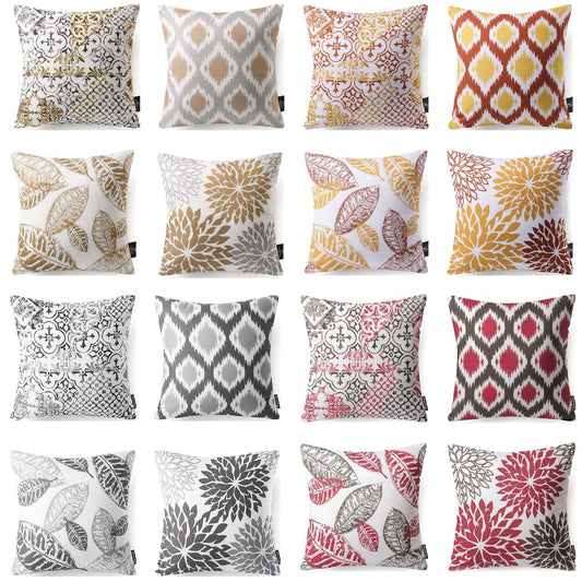 Geometric Floral Print Linen Pillow Cover