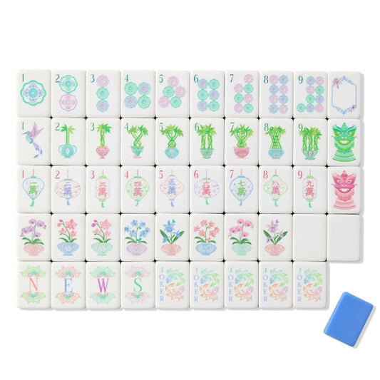 4-Layer Blue Acrylic Hand-Rubbed Mahjong Tile Set