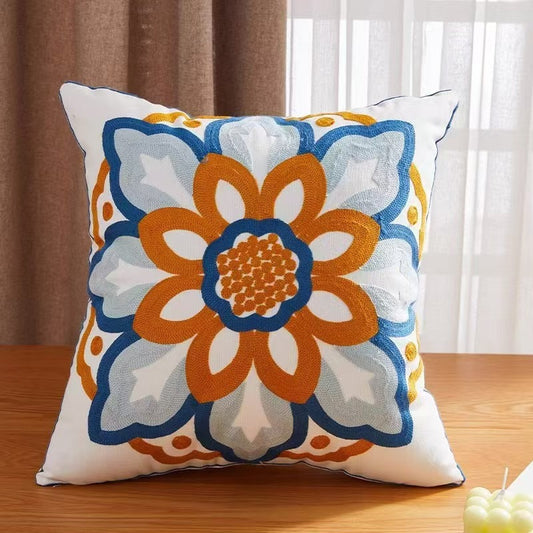Pastoral Embroidered Floral Lumbar Pillow Cover