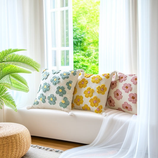 Chenille 3D Embroidered Floral Pillow