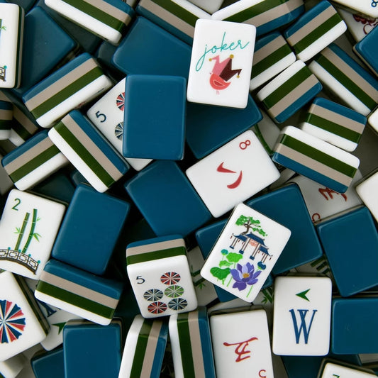 4-Layer Dark Blue Acrylic Mahjong Tile 160-Piece Set