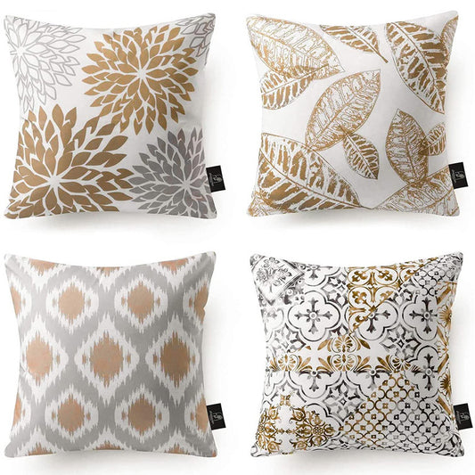 Geometric Floral Print Linen Pillow Cover