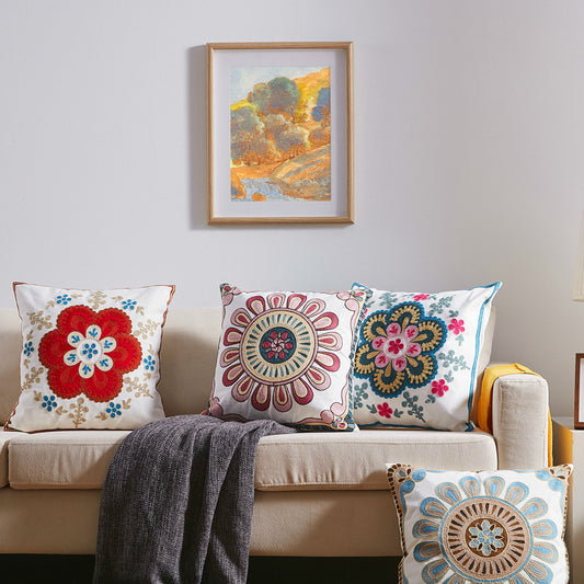 Embroidered Flowers Pastoral Sofa Pillow