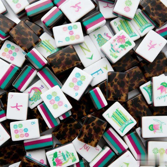 Leopard Print Acrylic Hand-Rubbed Mahjong Tile Set