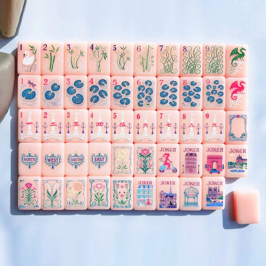Pink Parisian Acrylic Hand-Rubbed Mahjong Tile Set