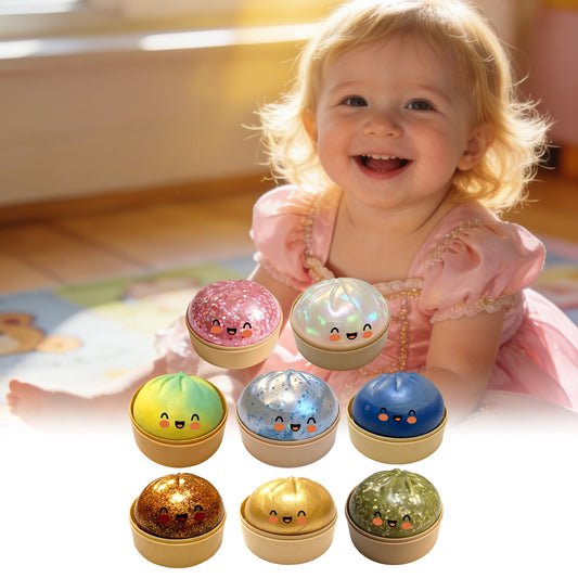 Cute Slow Rise Steamed Bun Squishy Toy with Steamer Basket