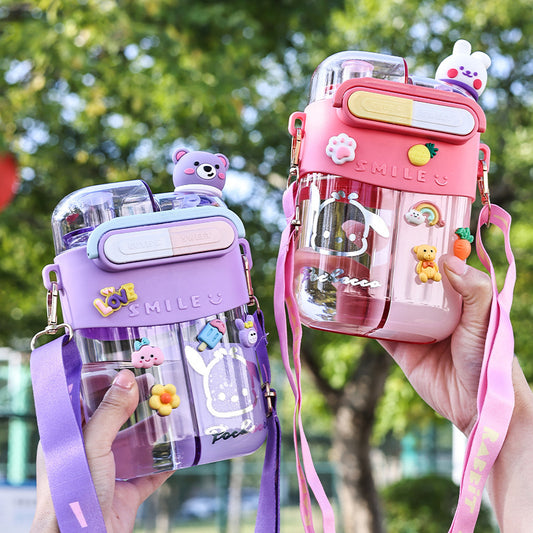 Large Capacity Kids Straw Cup with Crossbody Strap