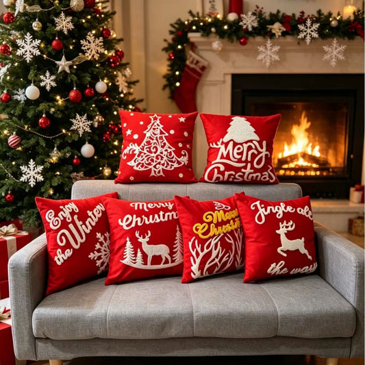 Christmas Simple Embroidered Velvet Pillowcase