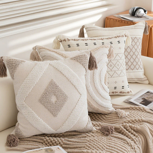 Cotton Linen Bohemian Tassel Pillow Cover