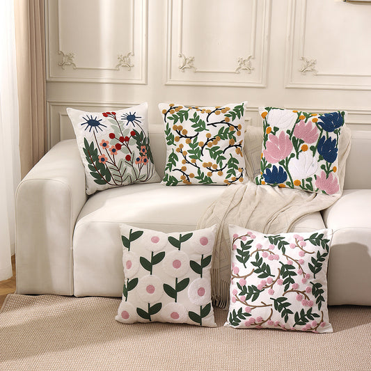 Cotton Canvas Towel Embroidered Pastoral Pillow Case
